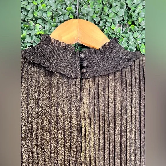 Nanette Lepore Dress Very Black Gold Solid Sleeveless Pleated Size 6 - Picture 6 of 12